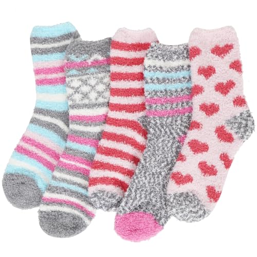 Women's Warm Socks, 5 Pairs Women's Winter Socks, Coral Fleece Socks, Women's Big Thermal Socks, Fluffy Indoor Socks, Women's Night Sock for Home, Multicolor 5 Pairs, 35-42