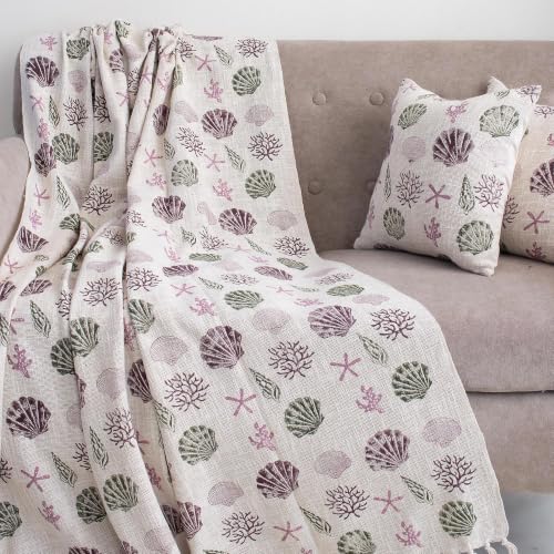 Image of Sofa Throw Cream colour Blanket for Living Room, Soft & Cozy Decorative Couch Cover, Lightweight Throw for Sofa, Bed, Chair & Home Decor, Comfortable All-Season Coverlet 50x70 inch (Sea Animal)