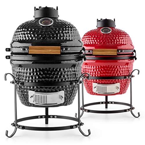 Klarstein Princesize Barbecue Kamado - Barbecue con Griglia in Ceramica da 2 cm, Funzione Affumicatore e Fuoco Lento, Temperatura da 5° a 425°C, 11", Termometro, Ed. 22, Nero