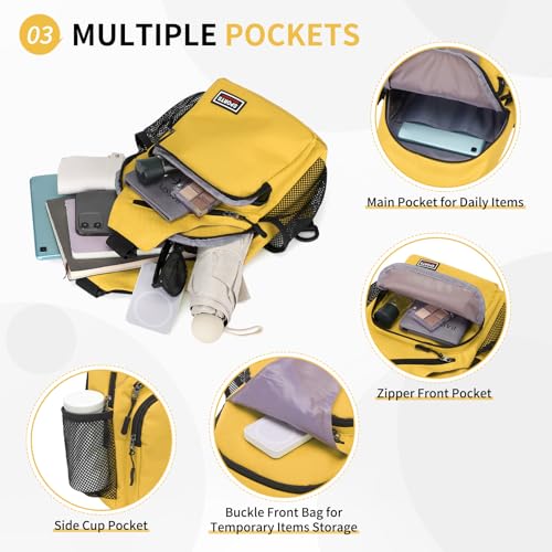 Image of Convertible Sling Bags for Women Men, Lightweight Crossbody Backpack Daypack Fit for 7.9 inch Tablet for Casual Travel Sport Hiking (Yellow)