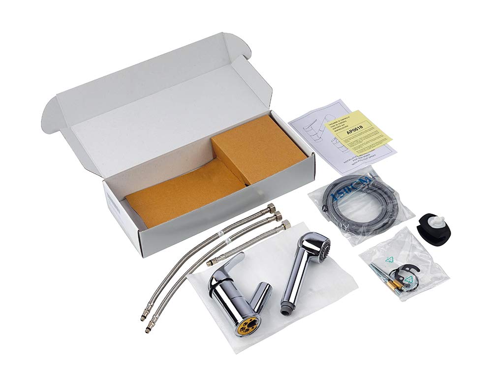Paini Mitigeur monocommande de cuisine, lavabo, chromé, levier supérieur avec douchette extractible 2 jets et cumulateur, design moderne, entièrement fabriqué et fabriqué en Italie