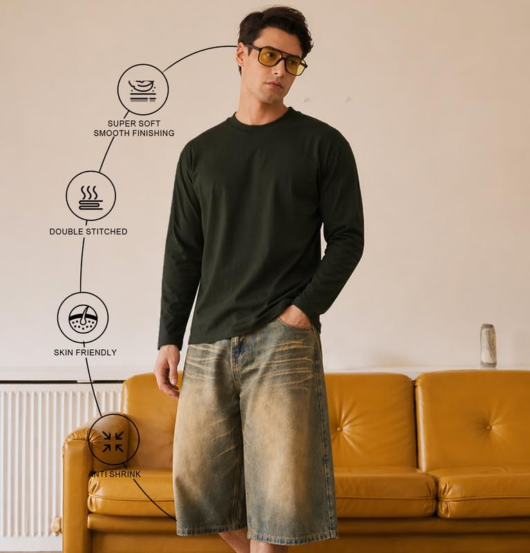 Image of Sleepynuts Regular fit Cotton Full Sleeve Plain T-Shirt for Men (Pack of 1,2,3 Size Small to 3XL)
