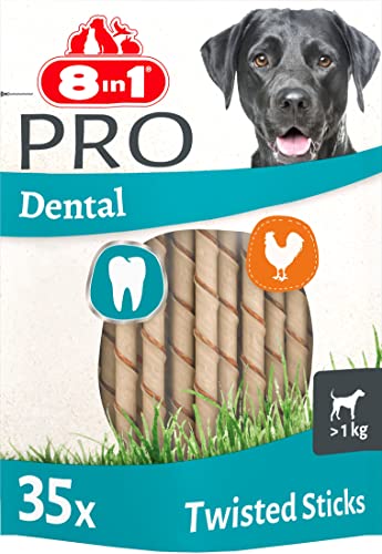 8in1 Pro Dental Twisted Sticks - Bastoncini da Masticare Sani per Cani per la Cura dei Denti, 35 Pezzi