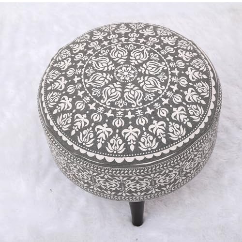 Image of Stool Ottoman Pouffes for Living Room, Kitchen, Home, Office Furniture with Soft Cotton Cushion Mudda Footrest Stool for Chair Sofa Bed Dressing Decor, Mandala Grey (17 Inch Pack of 2)
