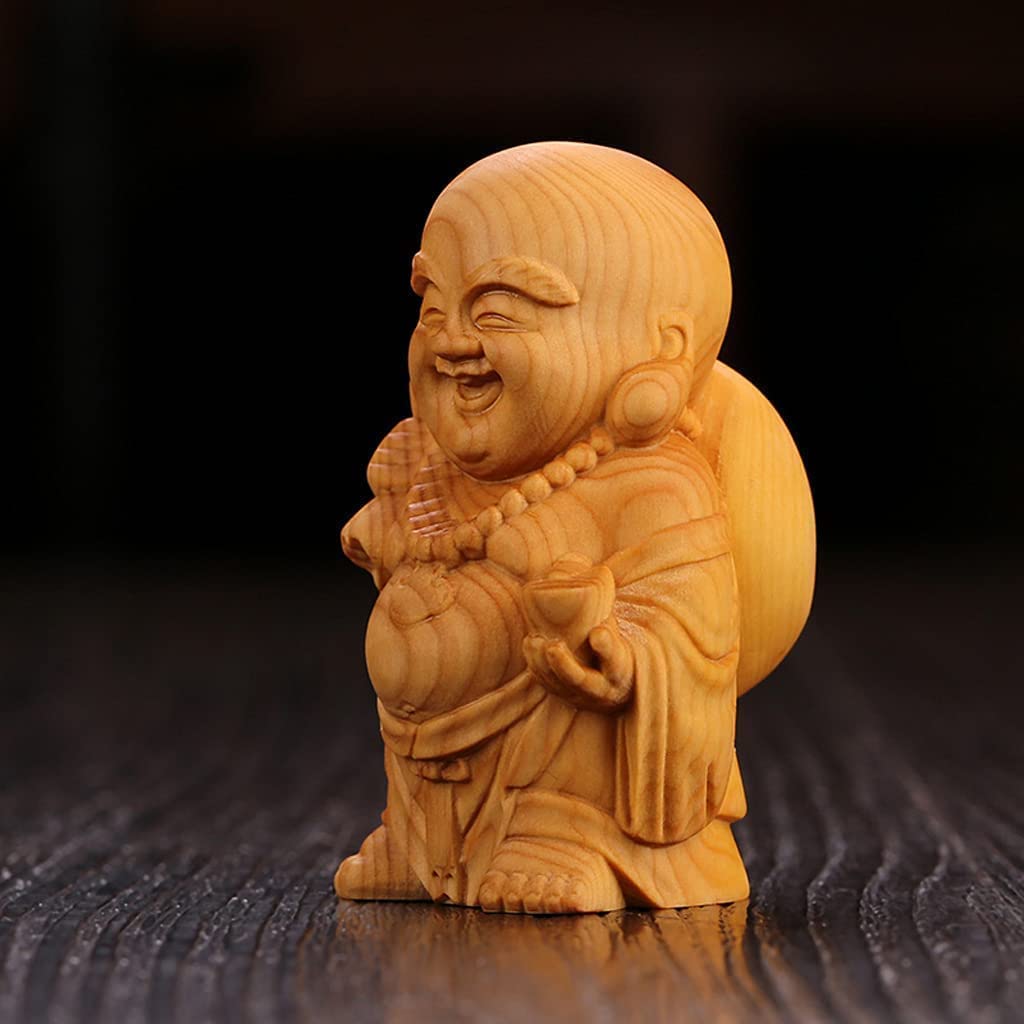 Amazon.co.jp: 布袋様 置物 金運 高級天然ツゲ木彫り 七福神 布袋 様 