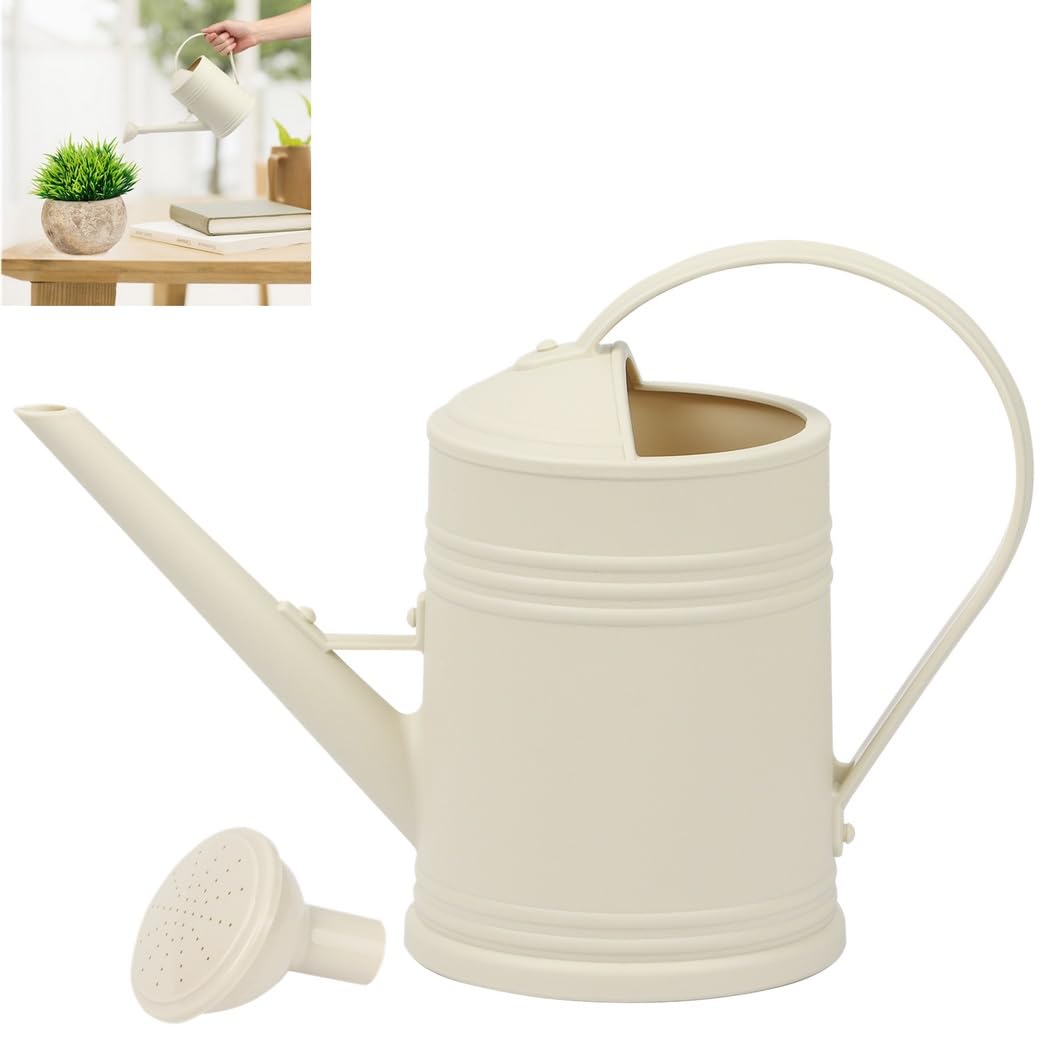Gießkanne für Zimmerpflanzen, Blumentopf-Gießkanne mit abnehmbarem Brausekopf, kleine Gießkanne mit langem Ausguss, 1/2 Gallone, Elfenbein, leicht zu greifen, für Blumen und Kräuter