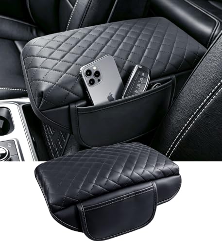 Image of Center Console Cover for Ford Explorer 2026 2025 2024 2023 2022 2021 2020, 1.2-Inch Thick PU Leather Middle Armrest Cushion Protector Pad with 2 Side Pockets for 2020-2026 Explorer, Black
