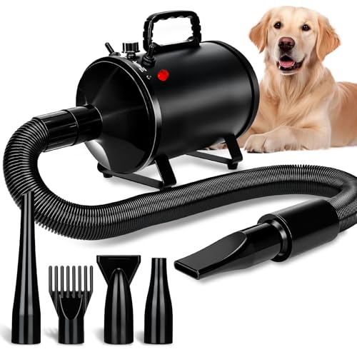 Utoimain Hundefön 4,3PS/3200W mit 3 Temperaturstufen, stufenlos regelbarem Luftstrom und 5 Aufsätzen – Professioneller Hundetrockner für Haustierpflege