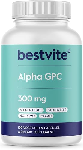 BESTVITE Alpha GPC 300mg (120 cápsulas vegetarianas) - Sin estearatos - Vegano - Sin OMG - Sin gluten