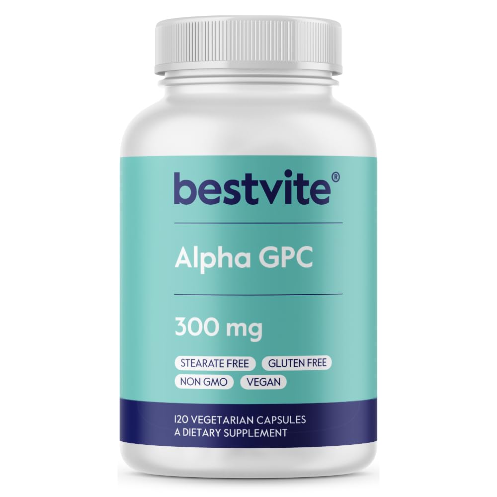 BESTVITE Alpha GPC Choline 600mg Per Serving (120 Veggie Capsules) - No Stearates - Vegan - Non GMO - Gluten Free