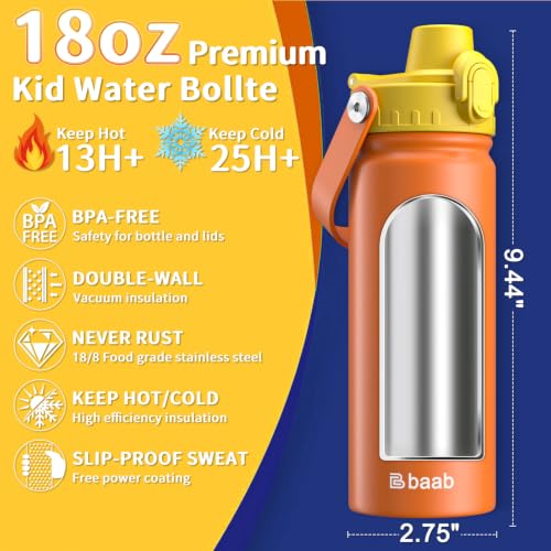 Image of baab 18oz Kids Insulated Water Bottle 18 /8 Stainless Steel Kids Cup 2 Pack