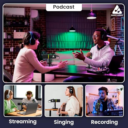Image of Audio Array AM-C45 XLR /USB Pro RGB Dynamic Microphone Kit | 192kHz /24bit Studio Quality Output | Volume Control, Mute and Noise Cancellation | Realtime Monitoring for Streaming, Gaming & podcasting