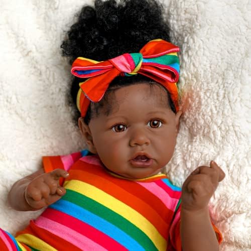 JIZHI Reborn Baby Dolls Black with Lifelike Soft Body African American Realistic-Newborn Girl Doll 22 Inch Best Birthday Gift Set and Toy Accessories Gift for Kids Age 3