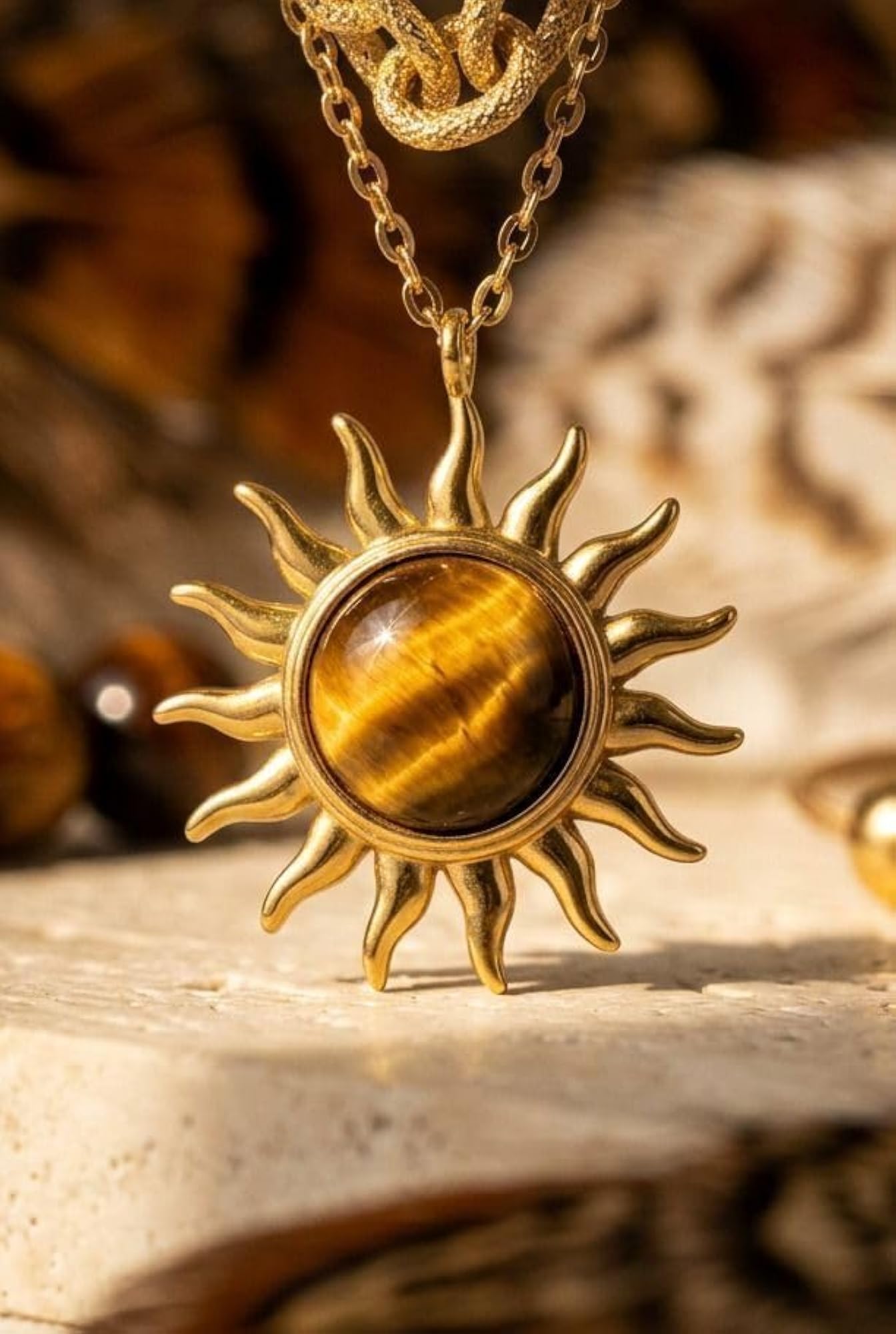 Tiger Eye Celestial Sunburst Healing Crystal Pendant Necklace
