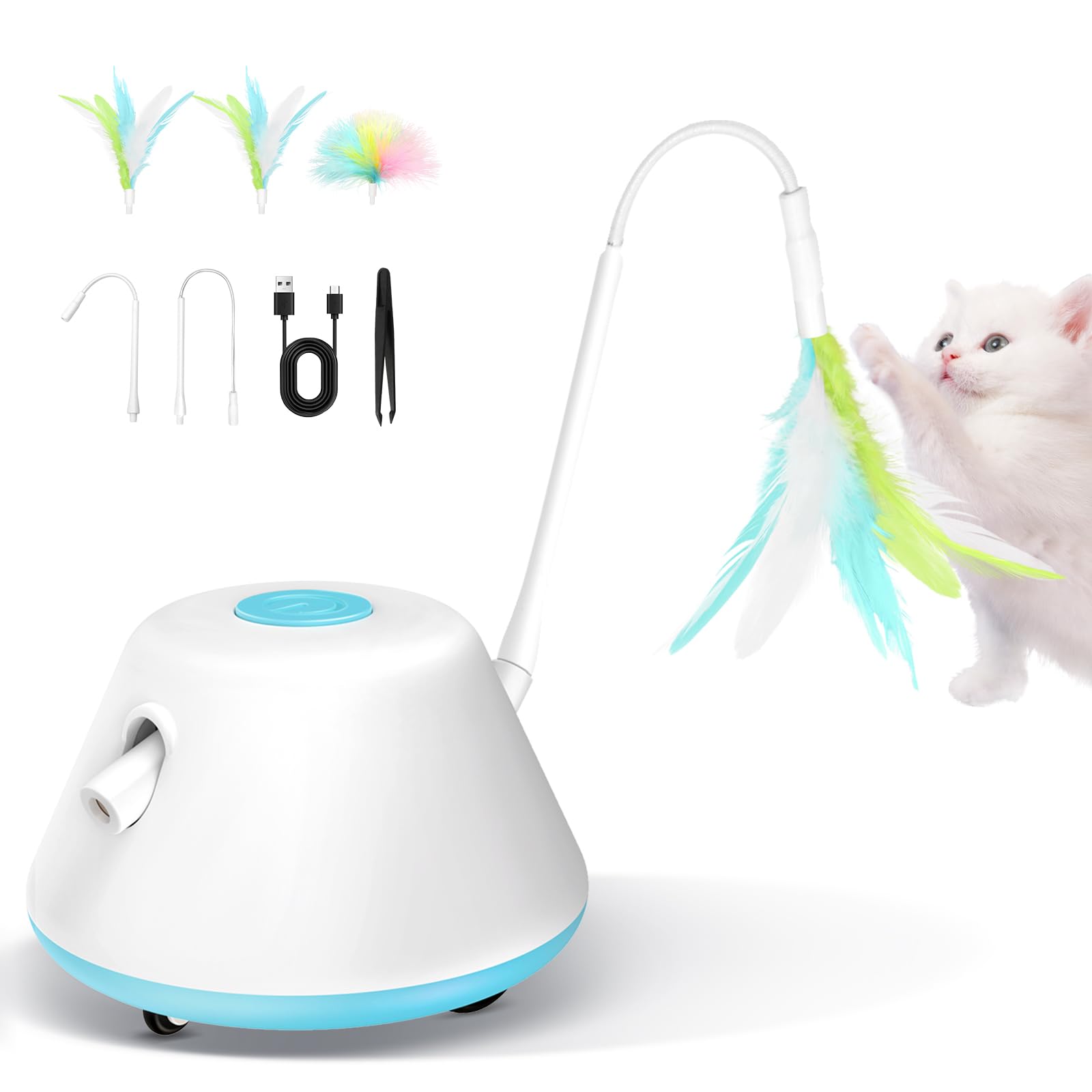 3-in-1 Interactive Cat Laser Toy, Cat Toys, with 3 Removable Feathers & 3 Speed Play Modes,USB Rechargeable Smart Excercise Toy for for Multi-cat