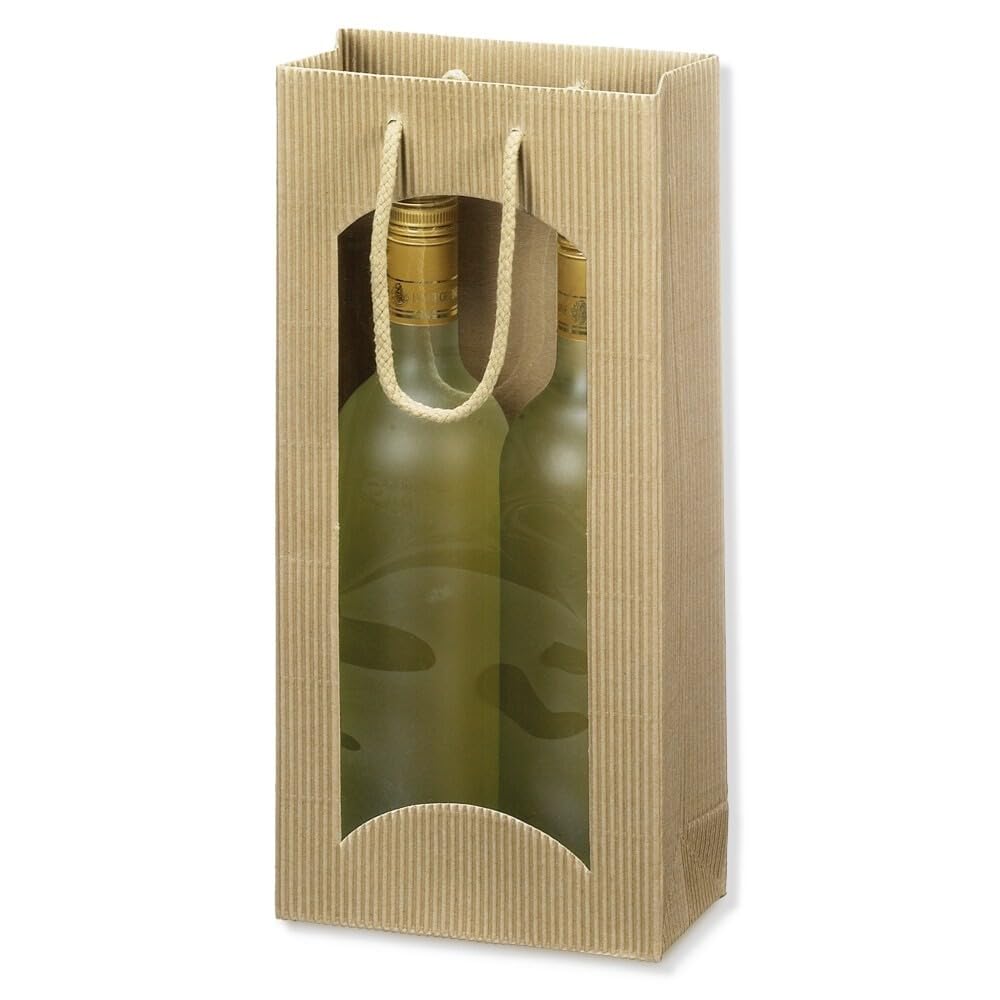 2er Flaschentasche, Geschenktasche, Weintasche, 17 + 8,5 x 36 cm, Naturfarben, 20 Stück
