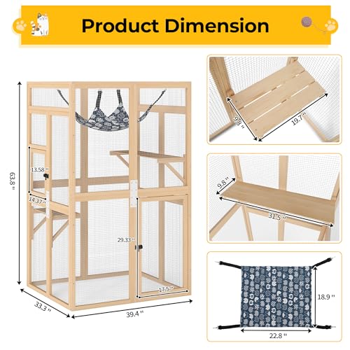 Image of Catio Outdoor Cat Enclosure - Premium Wooden Cat Catio with Window Access & Breathable Mesh, Weatherproof Kitty House for Patio /Backyard /Indoor (Wood)