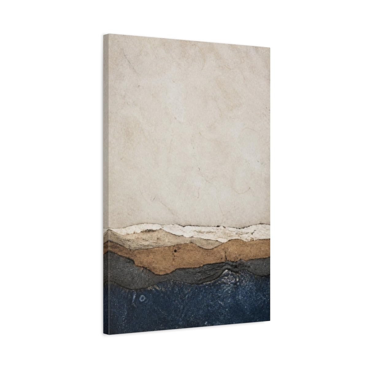 Torn Paper Horizon Canvas Print – Living Room, Above Couch, Beige, Brown, Gray, Indigo 20×30 inch (50×75 cm) - Vertical / 1.25 inch (3 cm)
