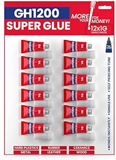 GH1200 Super Glue All Purpose 1g(12 pack) with Pin Point Nozzle. Super Fast, Thick & Strong Adhesive Superglue General Strong for Hard Plastic, DIY Craft, Rubber, Metal, Leather and Many More