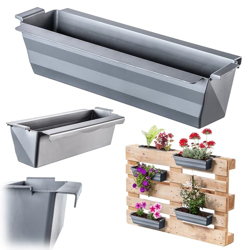 KADAX Pflanzkasten 6er Set für Paletten mit Hängesystem, 37x9 cm...