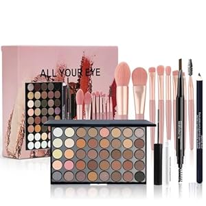 All-in-One Make Up Set, Schminkset für Augen, Geschenkset mit 40 Farben Lidschatten Palette Eyeliner Augenbrauenstift Mascara Pinsel, Valentinstag Kosmetik Schmink Kit, Schminkkoffer für Anfängerinnen