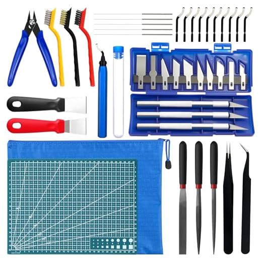 Kit di Strumenti per Stampante 3D 42 Pezzi Accessori per Stampante 3D Strumenti di Stampa 3D con Pulizia Ugelli Sbavatore di Attrezzi Pinza da Taglio Diagonale Pinzette Incisione Tappetino da Taglio