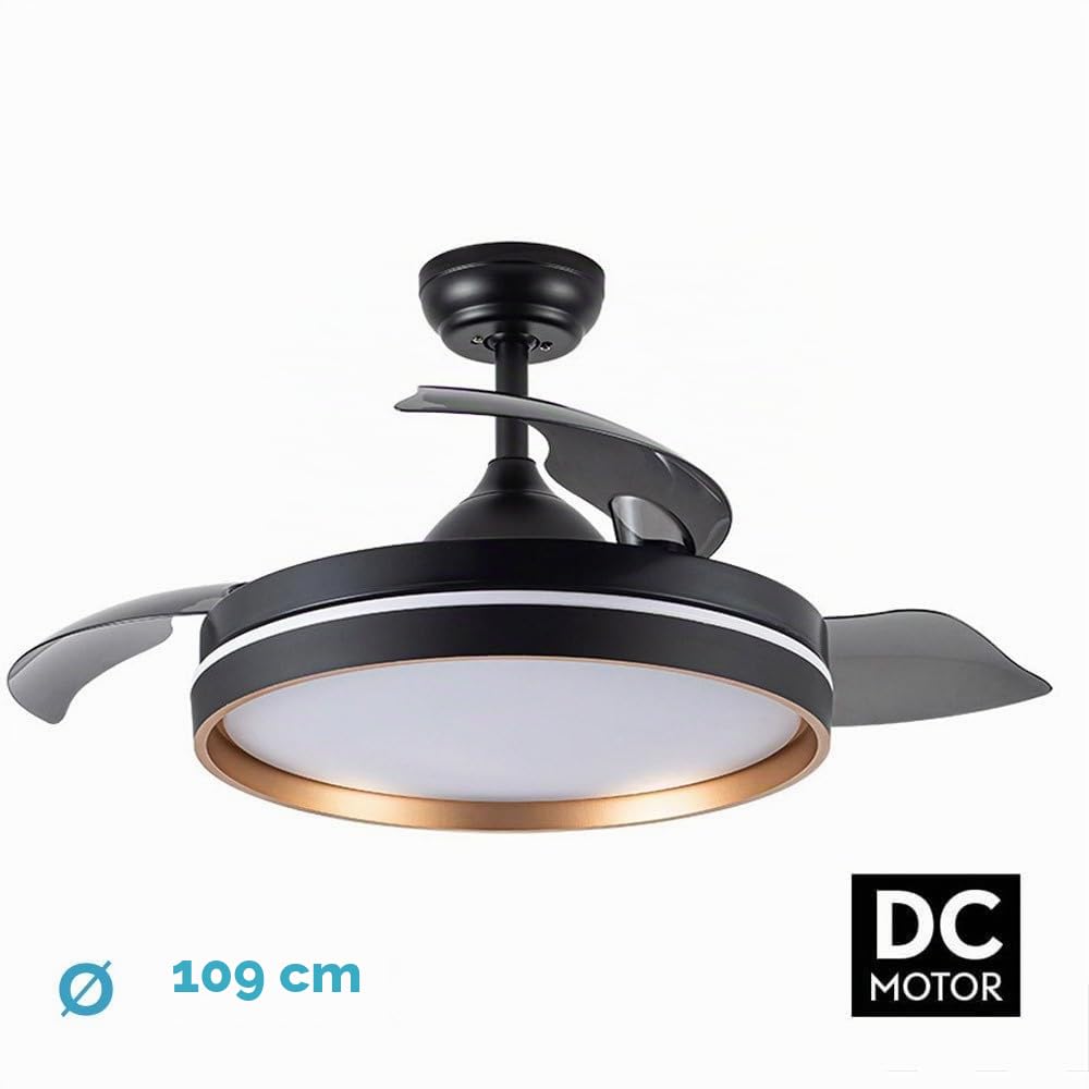 FABRILAMP Ventilador Dc Nalon 72w Negro/oro 3aspas 109d 7200l 6vel 3000k,4500k,6000k Remoto+memoria+temporizador