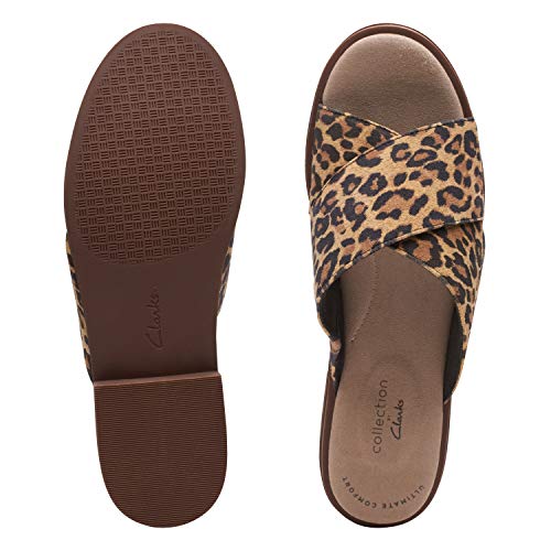 Clarks Women's Declan Ivy Sandal, Tan Leopard Suede, 5.5 M US