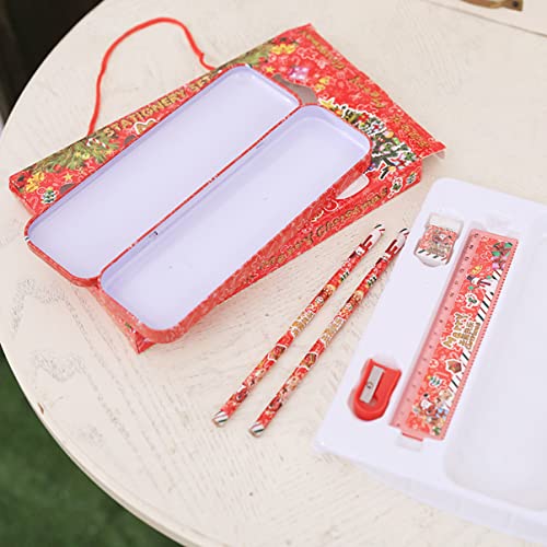 Tofficu Conjunto de régua de lápis de papelaria presente caderno capa festiva festival borracha apon