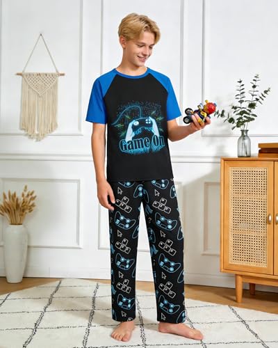 Image of PASHOP Boys Pajamas Little Big Boys Pajamas Short Sleeves and Pants 2 Pieces Summer Pjs Set Kids Boy Sleepwear Size 8-14