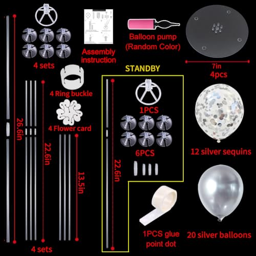 Image of TONIFUL 4 Set Silver Balloon Stand Balloon Centerpiece for Table Decoration