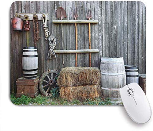 Preisvergleich Produktbild Dekoratives Gaming-Mauspad,Landwirtschaft Western Wooden Barn Countryside Bukolische ländliche Haus Folk Vintage Landschaft,Bürocomputer-Mausmatte mit rutschfester Gummibasis