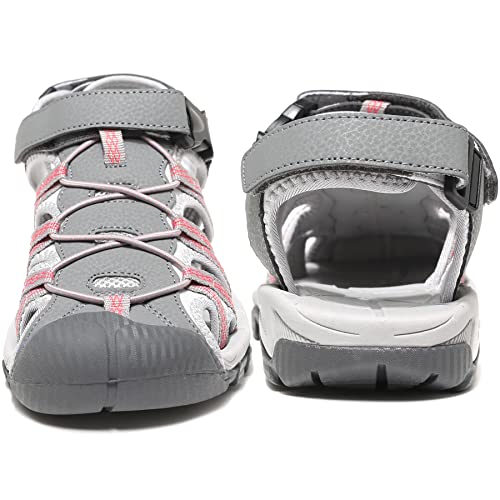 Anbenser Womens Athletic Outdoor Sandals Closed Toe Lightweight Adjustable Sport Hiking Sandals Non-Slip Durable Greypink Size 9 #TOP3