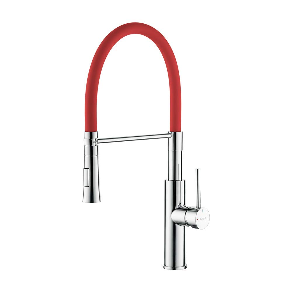 IbergrifRed Semi-pro Kitchen Tap with Flexible Spout, Sink Mixer with Spray Head, Chrome M22115-1