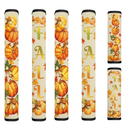 Image of Happy Fall Refrigerator Door Handle Covers Set of 6 Bow Print Electric Appliance Handle Covers Anti-Slip Fridge Gloves Heat Proof Microwave Fall Maple Kitchen Decoration