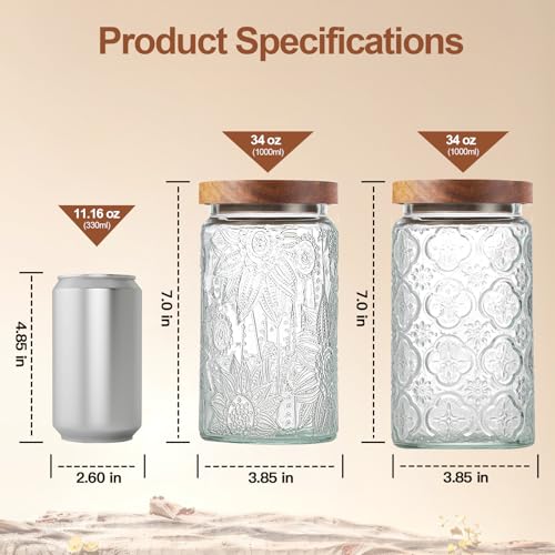 Image of 2-Pack 34 OZ Vintage Glass Jar with Lid, Airtight Food Storage Canisters with Bamboo for Kitchen Counter Pantry, Ideal for Coffee, Candy, Tea, Oats, Sugar, Cookies Decorative Jars