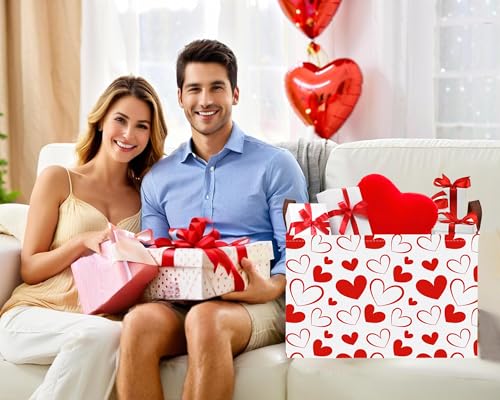 Image of Large Valentine's Day Basket Heart Shaped Storage Bin for Gifts Collapsible Organizer Room Decor (Red Hollow Solid Love)