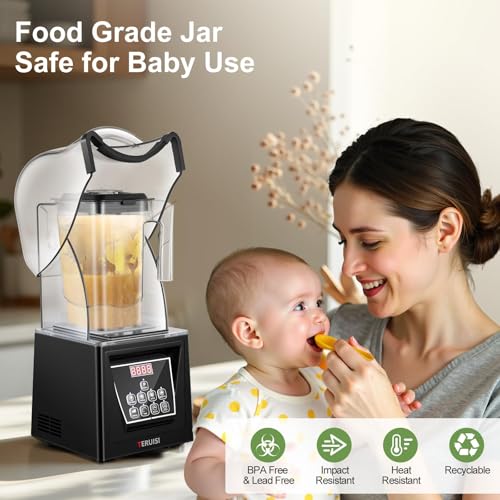 TERUISI 2L Commercial Blender with Sound Enclosure, 2200W Heavy Duty Blenders with 9 Speeds, Timer, Self-Cleaning - Image 6