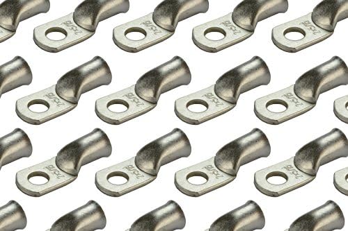 TEMCO 25 Pack Tinned Copper Welding Battery Cable Ends, Lugs Terminal 2 AWG 5/16" Hole - Marine Grade (6 AWG to 1/0 AWG Options Available)