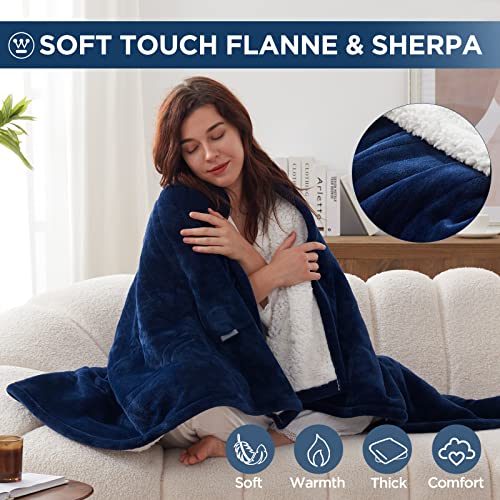 Westinghouse Heated Throw Blanket, Electric Blanket Throw with 6 Heating Levels and 2-10 Hours Time Settings, Flannel to Sherpa Super Cozy Heated Blanket Machine Washable, 50x60 inch, Navy