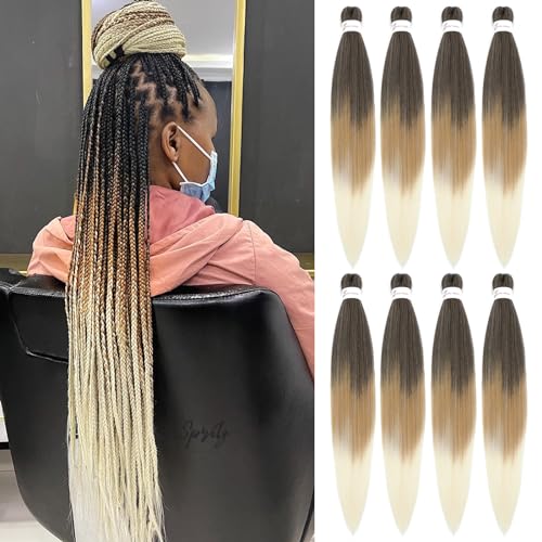 Braiding Hair Pre Stretched 18 Inch 8 Pack Braiding Hair Extensions Itch Free Soft Yaki Texture Hot Water Setting Synthetic Crochet Braids Hair For Women Girls (18Inch,1B/27/613)