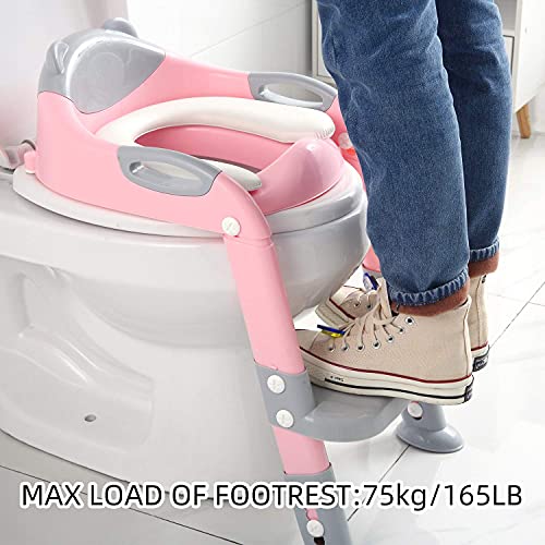Potty Training Seat Ladder Girls, Toddlers Potty Chair Potty Seat, Kids Potty Training Toilet Seat With Ladder Fedicelly (Gray/Pink) #TOP6