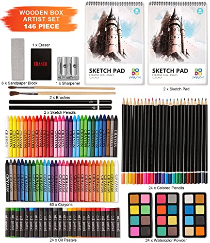 Popyola Art Supplies, Deluxe Wood Art Set For Artist, Various Painting Supplies, Including Crayons, Colored Pencils, Oil Pastels, Watercolor Cakes, And All The Tools You Need. #TOP1