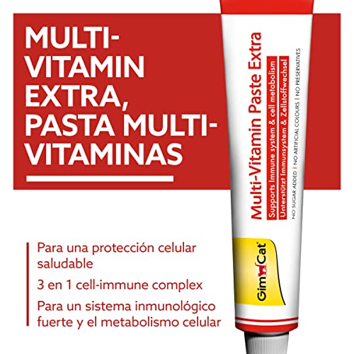 GimCat Multi-Vitamin Extra, pasta multivitaminas - Snack para gatos, con beta-glucano y omega 3 & 6 para una protección celular saludable - 1 tubo (1 x 200 g) - imagen 2
