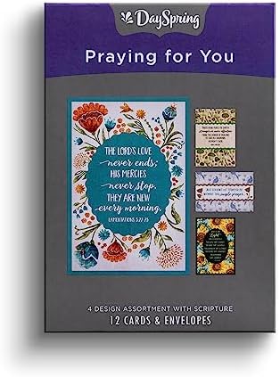 DaySpring - The Lord's Love Never Ends - 4 Floral Desgin Assortment with Scripture - 12 Boxed Prayin...