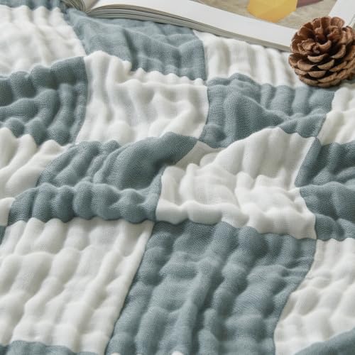 Image of EMME Cooling Muslin Twin Blanket - Checkered Lightweight Summer Cotton Blankets of Rayon Derived from Bamboo for Hot Sleepers, Ultra Soft Breathable All Season Gauze