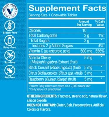 Chewable Vitamin C-500 with Acerola - Immune Support - 500 MG - Cherry (100 Chewable Tablets)