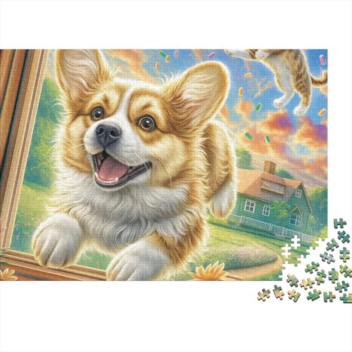 Puzzle de Corgi de 1000 piezas para adultos, rompecabezas difícil de 70x50cm