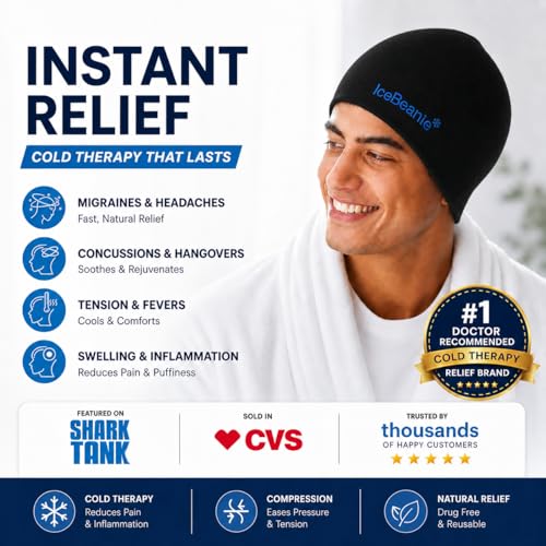 Image of IceBeanie Migraine Relief Cap, As Seen on Shark Tank, Soft & Stretchy Gel Tension Headache Relief Cap, Extended Cooling Hangover Ice Hat, Odorless Head Wrap Ice Pack Wrap, Headache Migraine Mask