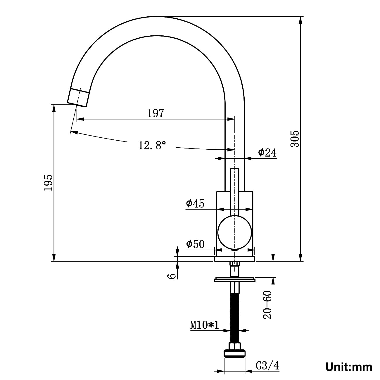 Grifo de Cocina con Interfaz de Lavavajillas 3/4", Cepillado